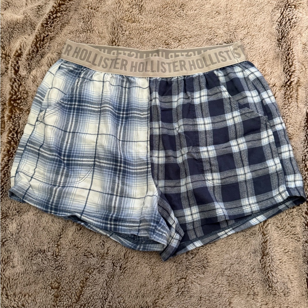 Hollister Navy and White Checkered Shorts
